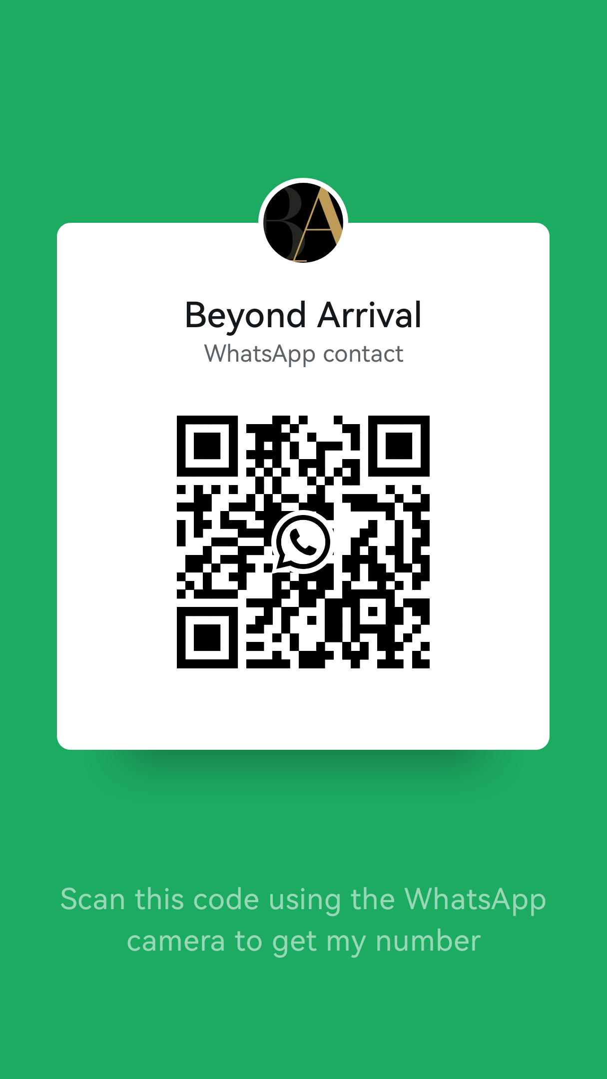 WhatsApp QR code for Beyond Arrival enquiries